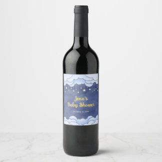 Blauwe lucht met hangende sterren - Wijnlabel Wijn Etiket