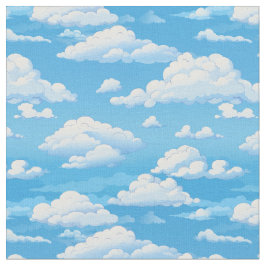 Blauwe lucht met pluizige wolken cartoon stof