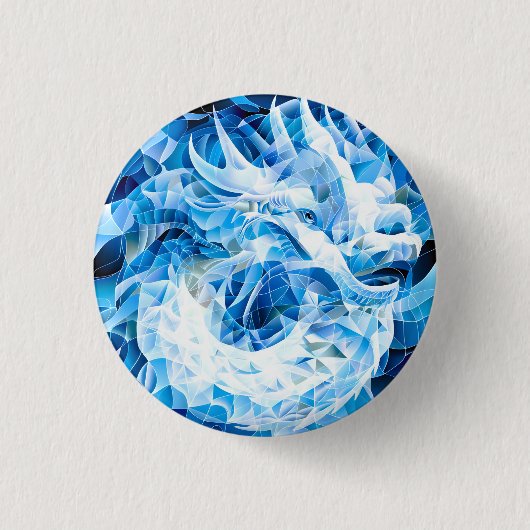 Blauwe Lucht Mozaïek Draak Ronde Button 3,2 Cm (Voorkant)