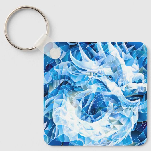 Blauwe Lucht Mozaïek Draak Sleutelhanger (Voorkant)
