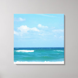 Blauwe lucht oceaangolven met witgeschilderde hori canvas afdruk