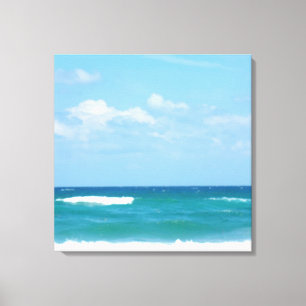 Blauwe lucht oceaangolven met witgeschilderde hori canvas afdruk
