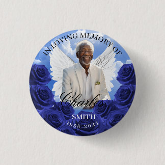 Blauwe Lucht Rozen Funeraire Herdenkingsknop Engel Ronde Button 3,2 Cm