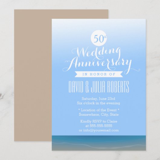 Blauwe Lucht Strand Bries Bruiloft Jubileum Kaart (Voorkant / Achterkant)