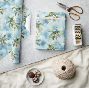 Blauwe Lucht Tropisch Eiland Palmbomen Verjaardag Cadeaupapier