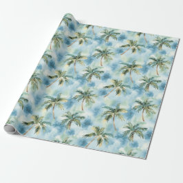 Blauwe Lucht Tropisch Eiland Palmbomen Verjaardag Cadeaupapier