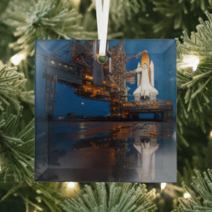 Blauwe lucht voor de lancering van Spaceshuttle At Glas Ornament