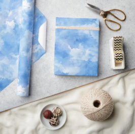 Blauwe lucht waterverf mist witte abstracte patroo cadeaupapier