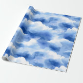 Blauwe lucht waterverf mist witte abstracte patroo cadeaupapier (Uitgerold)