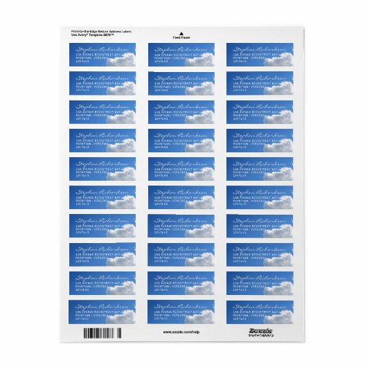 blauwe lucht wit wolken bruiloft etiket (Full Sheet)