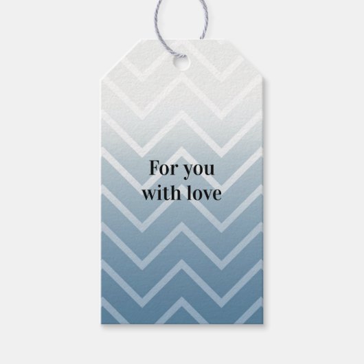 Blauwe Lucht Witte Chevron Cadeaulabel (Voorkant)