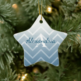 Blauwe Lucht Witte Chevron Keramisch Ornament