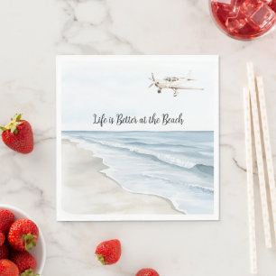 Blauwe Lucht Witte Vliegtuig Strand Oceaan Kust Servet