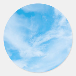 Blauwe Lucht Witte Wolken Elegante Lege Sjabloon Ronde Sticker
