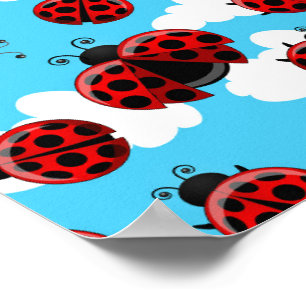 Blauwe Lucht Witte Wolken Rode Lieveheersbeestje K Poster