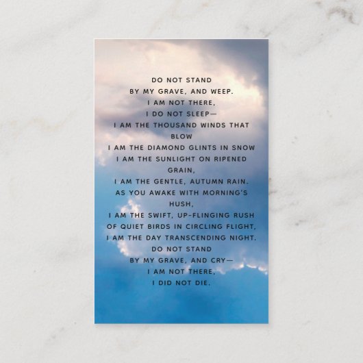 Blauwe lucht zwarte boog foto begrafenis gebedskaa visitekaartje (Achterkant)