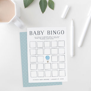 Blauwe luchtballon Baby shower Bingo Game Kaart