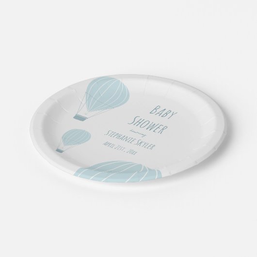 Blauwe luchtballon | Bord Baby shower papier (Gekanteld)