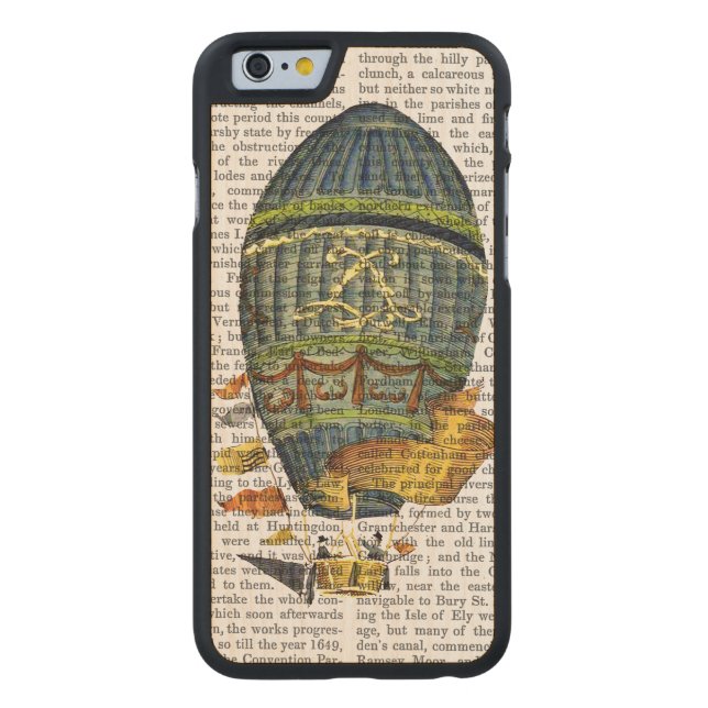 Blauwe luchtballon carved wood iPhone hoesje (Achterkant)