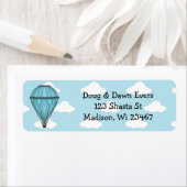 Blauwe luchtballon en wolken etiket (Insitu)