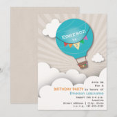 Blauwe luchtballon en wolkenkrabbers Kinderen Birt Kaart (Voorkant / Achterkant)