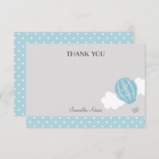 Blauwe luchtballon Hartelijk dank Bedankkaart (Voorkant / Achterkant)