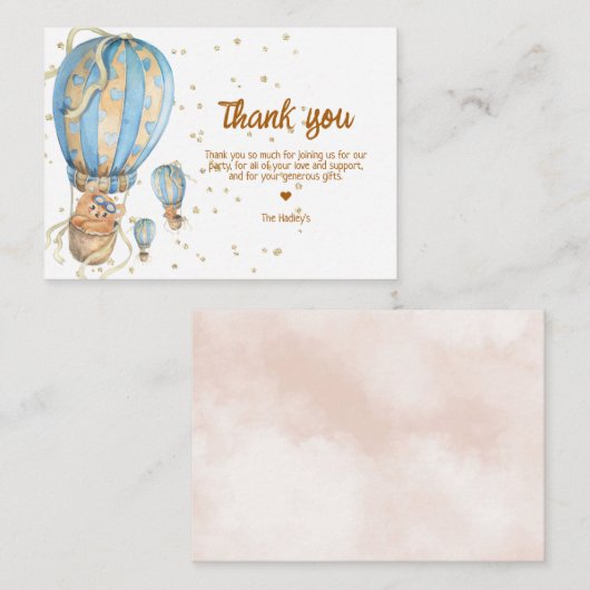 Blauwe luchtballon Hartelijk dank Notitiekaartje (Voorkant / Achterkant)