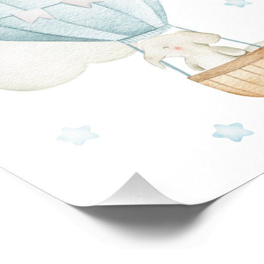 Blauwe luchtballon, olifant, sterren, boogzuster foto afdruk (Hoek)