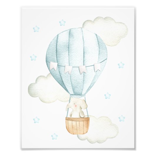 Blauwe luchtballon, olifant, sterren, boogzuster foto afdruk (Voorkant)