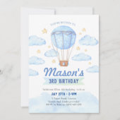 Blauwe Luchtballon uitnodiging, Jongen 1e verjaard Kaart (Voorkant)