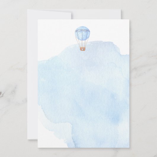 Blauwe Luchtballon uitnodiging, Jongen 1e verjaard Kaart (Achterkant)