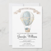 Blauwe luchtballonbabydouche Uitnodiging (Voorkant)