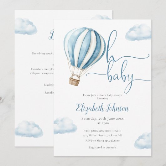 Blauwe luchtballonjongen alles in één Baby shower Kaart (Voorkant / Achterkant)