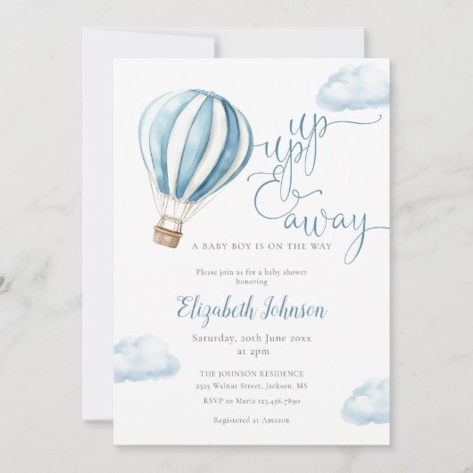 Blauwe luchtballonjongen alles in één Baby shower Kaart (Voorkant)