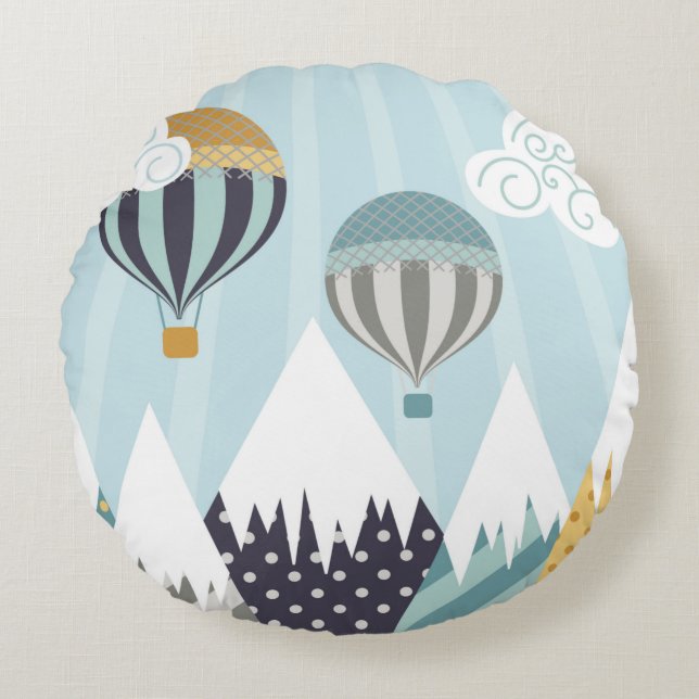 Blauwe luchtballonnen rond kussen (Voorkant)