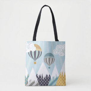 Blauwe luchtballonnen tote bag