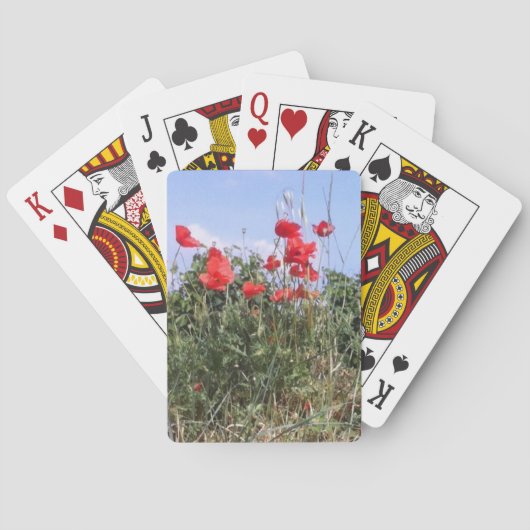 Blauwe luchten en rode klaprozen pokerkaarten (Achterkant)