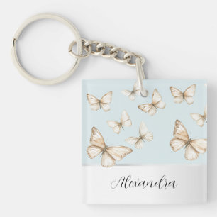Blauwe luchten en vlinders sleutelhanger