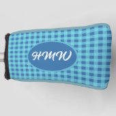 Blauwe luchten Plaid: Aangepaste Monogram Blade Pu Golfheadcover (Voorkant)