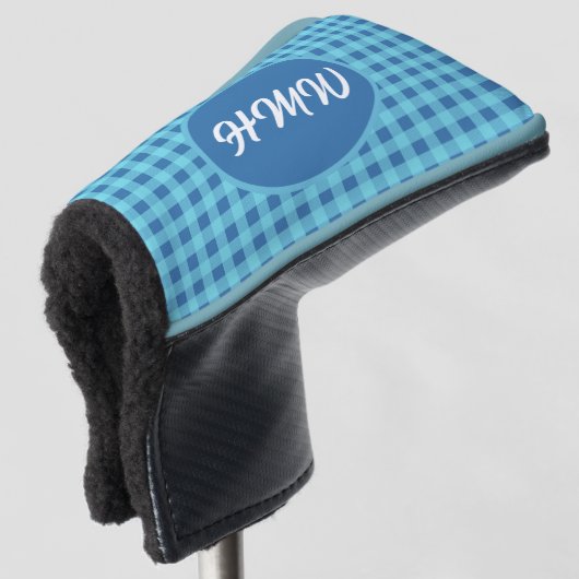 Blauwe luchten Plaid: Aangepaste Monogram Blade Pu Golfheadcover (3/4 voorkant)