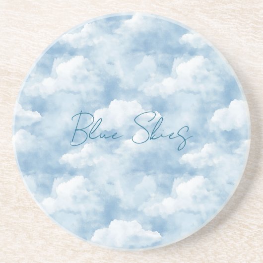 Blauwe luchten wolken zandsteen onderzetter (Voorkant)