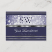 Blauwe luchtige Initialen Zilveren rand Visitekaartje (Voorkant)
