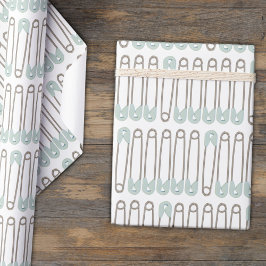 Blauwe Luier Pin Pattern Baby shower Wrapping Papi Cadeaupapier