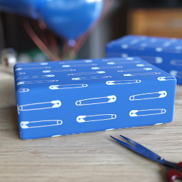 Blauwe Luier Speld Jongen Baby Shower Inpakpapier