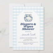Blauwe luiers en doekjes Baby shower Blue Gingham Kaart (Voorkant)