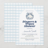 Blauwe luiers en doekjes Baby shower Blue Gingham Kaart (Voorkant / Achterkant)