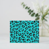 Blauwe luipaard afdrukken Aqua Turquoise Black Spo Briefkaart (Staand voorkant)