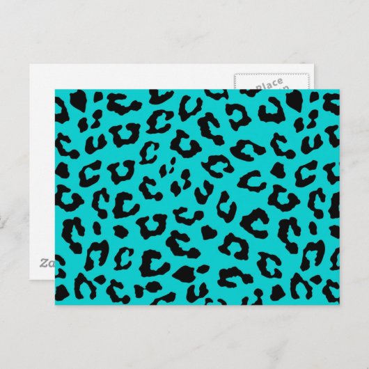 Blauwe luipaard afdrukken Aqua Turquoise Black Spo Briefkaart (Voorkant / Achterkant)