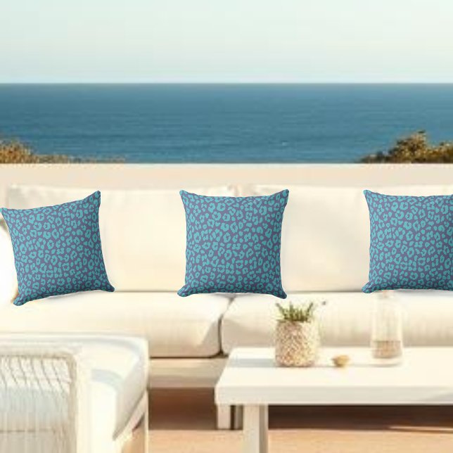 Blauwe luipaard buitenkussen (Blue Leopard Print Outdoor Pillow)