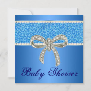 Blauwe Luipaard Diamanten Boog Baby Shower Uitnodi Kaart